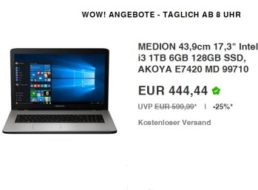 Ebay: Medion Akoya E7420 mit 128 GByte SSD und 17-Zoll-Display für 444,44 Euro