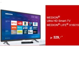 Aldi-Süd: Ultra-HD-TV Medion Life X16015 mit DVB-T2 und WLAN für 329 Euro