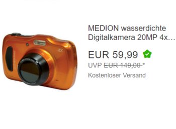 Medion: Wasserdichte Digicam mit 20 Megapixeln für 59,99 Euro