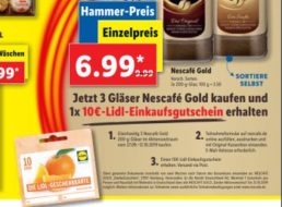 Lidl: 10 Euro Cashback beim Kauf von drei Gläsern Nescafé