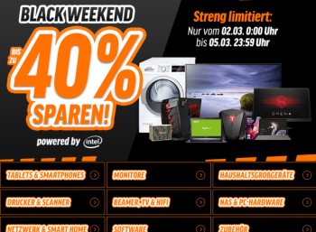 Notebooksbilliger: "Black Weekend" mit 15-40 Prozent Rabatt auf Markenprodukte