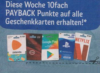 Rewe: Zehnfach Paypback-Punkte auf alle Geschenkekarten