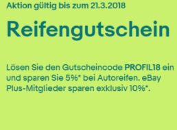 Ebay: Reifen-Rabatt von 10 Prozent bis zum 21. März 2018