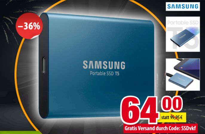 Völkner: Portable SSD von Samsung mit 250 GByte für 64 Euro