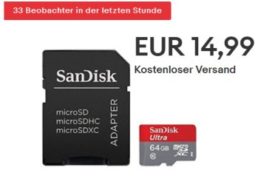 Ebay: Sandisk-Speicherkarte mit 64 GByte für 14,99 Euro frei Haus