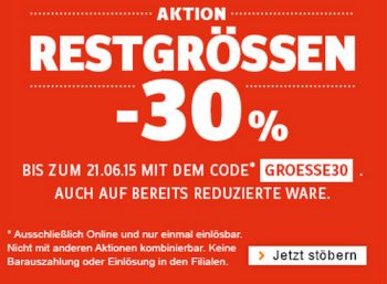 30 Prozent Rabatt auf Restgrößen zahlreicher Marken