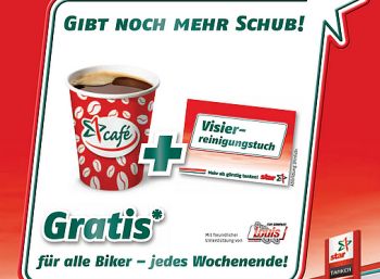 Bei "star" gibt es zur Saison einen Kaffee und ein Visier-Reinigungstuch pro Tankstellenstopp für Biker (Bild: star)