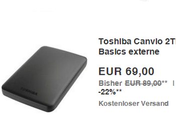 Toshiba Canvio Basics mit zwei TByte für 69 Euro frei Haus