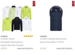 Outlet46: Fleecejacken und Pullover von "US Basic" für 4,99 Euro frei Haus