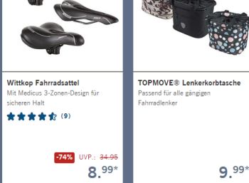 Rad-Spezial beim Discounter mit Satteln von Wittkop